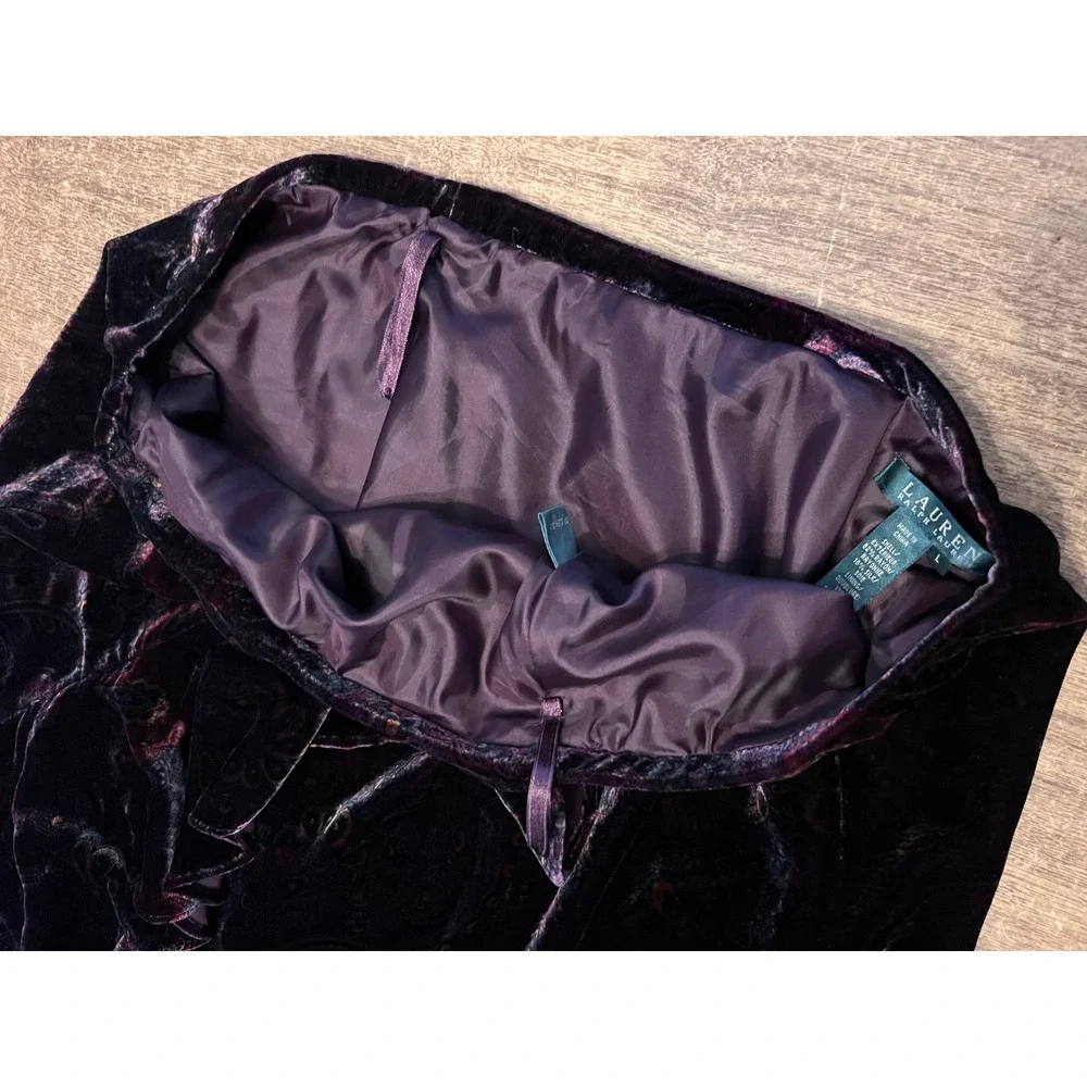 Lauren Ralph Lauren Maxi Velvet Ruffle Paisley Purple Skirt SZ LG Goth‎ Fairy